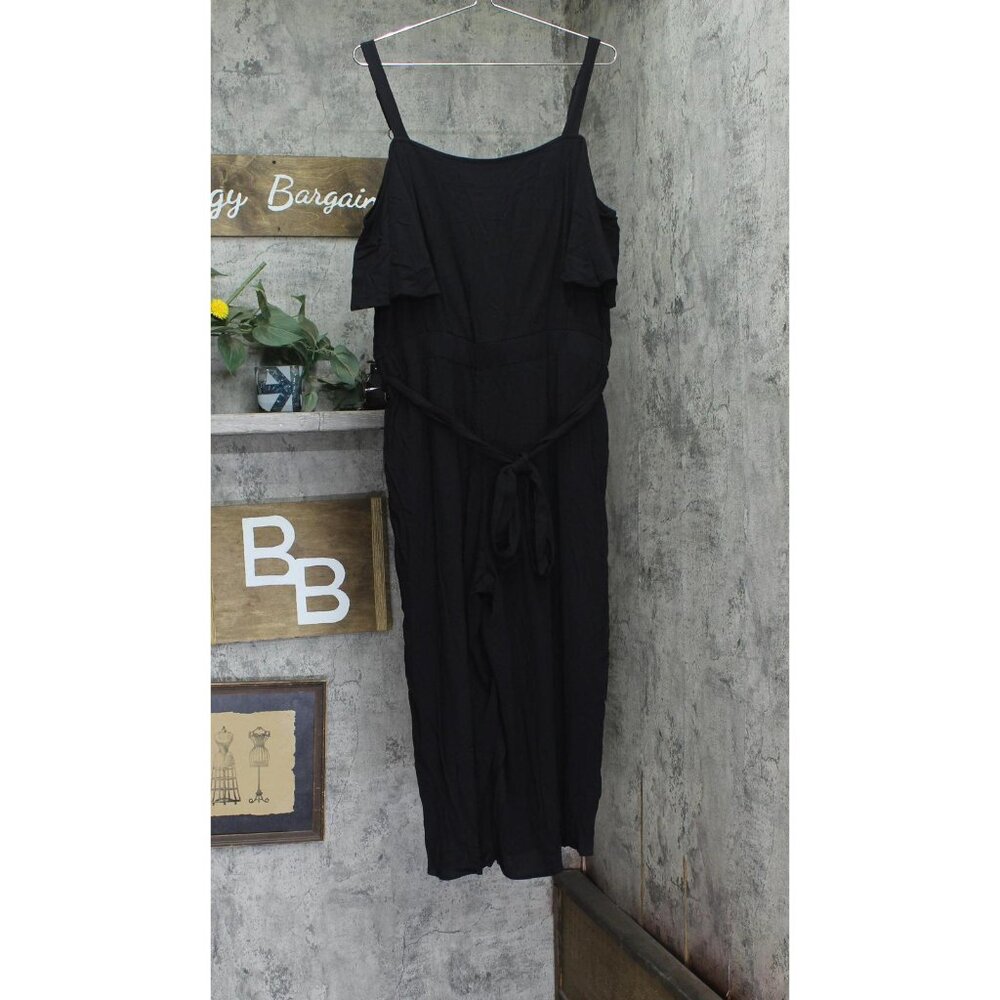 City Chic Plus Size Belted Cold Shoulder Flutter Sleeve Jumpsuit Black 16W